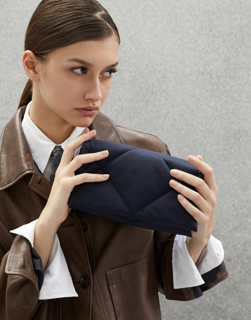 Brunello Cucinelli Matelassé nylon city bag with shiny trim outlook