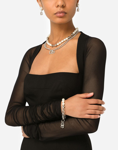 Dolce & Gabbana Necklace with metal chains, pearls and DG logo outlook