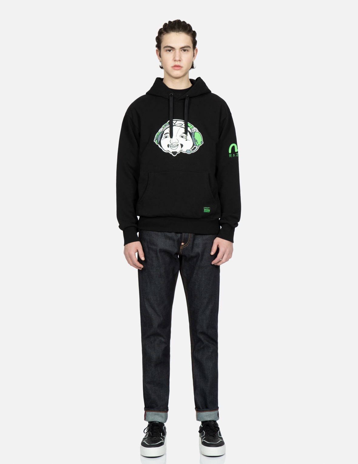 RAZER X EVISU GODHEAD AND SLOGAN EMBROIDERY HOODIE - 6