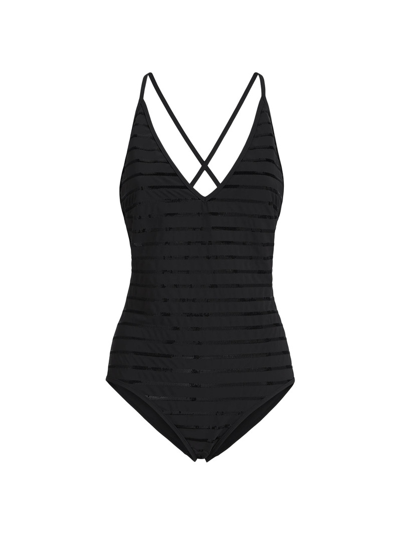 Women's Techno Jersey Bathing Suit with Precious Collar - Lignite 1