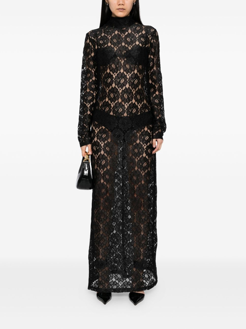 geometric-lace turtleneck dress - 2