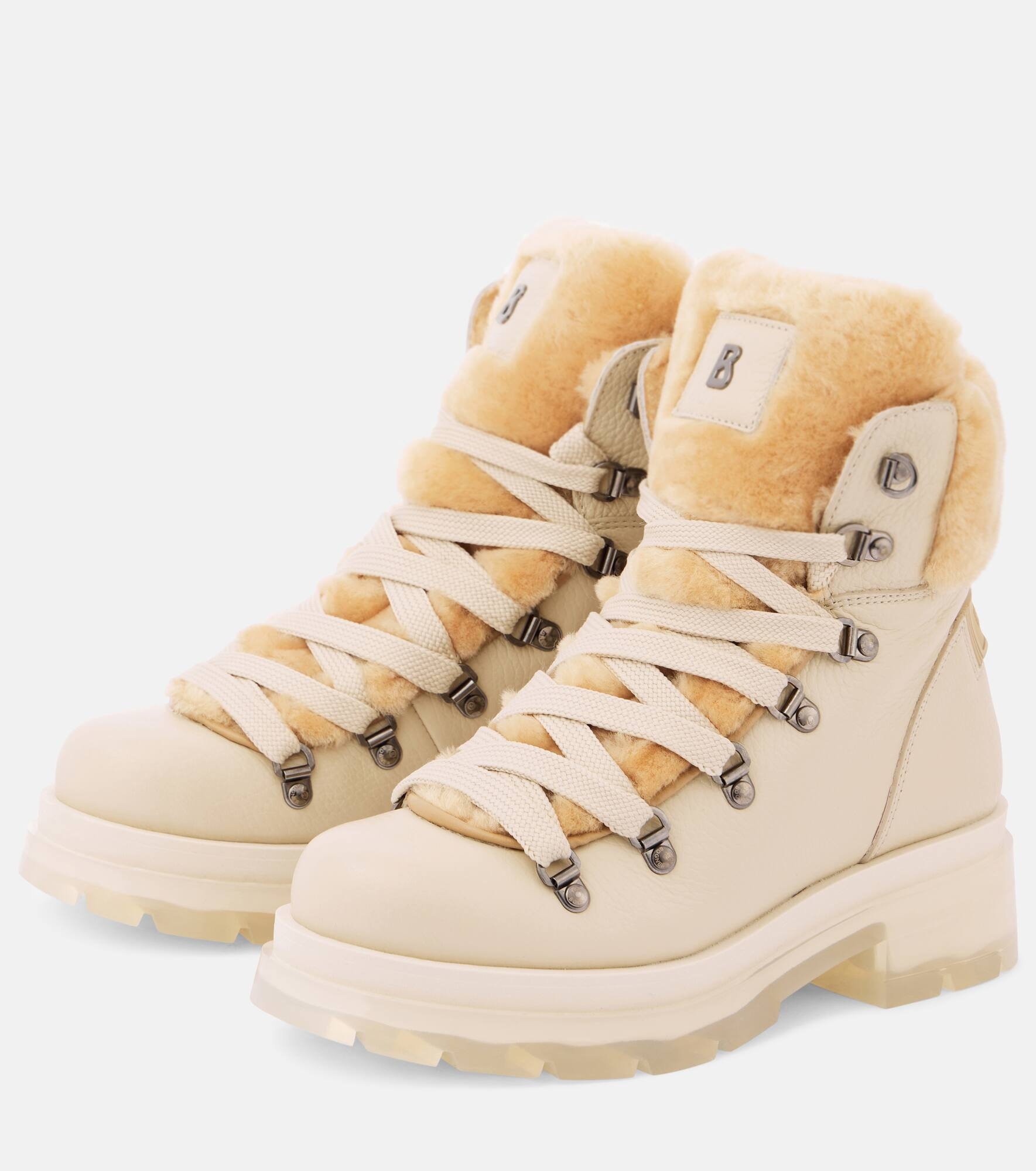 Shearling-trimmed leather ankle boots - 4