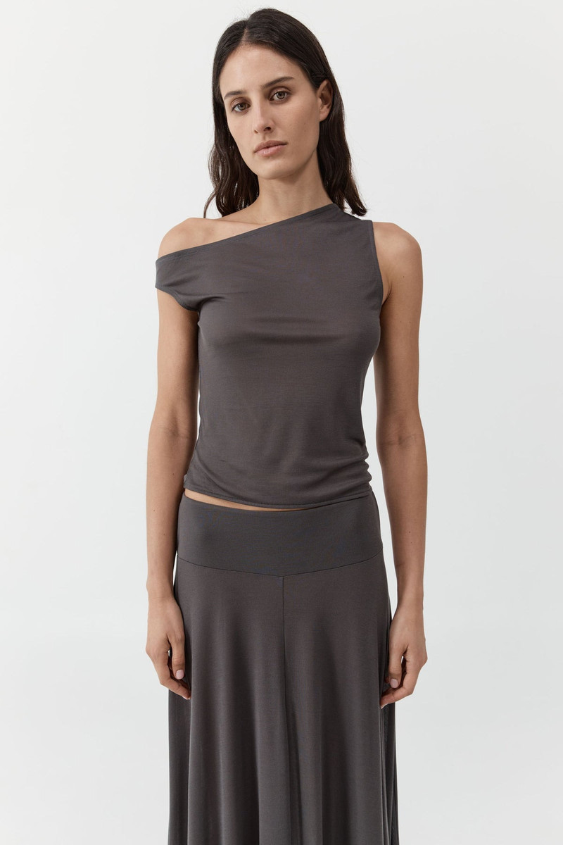 ST. AGNI Fine Jersey Asymm Top - Soot outlook