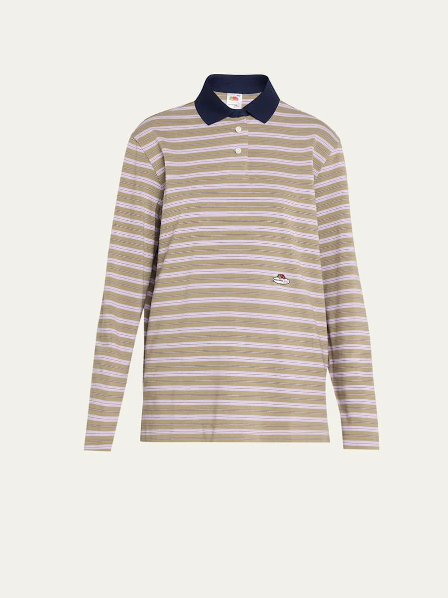 x Fruit Of The Loom Striped Long-Sleeve Polo Shirt - 1