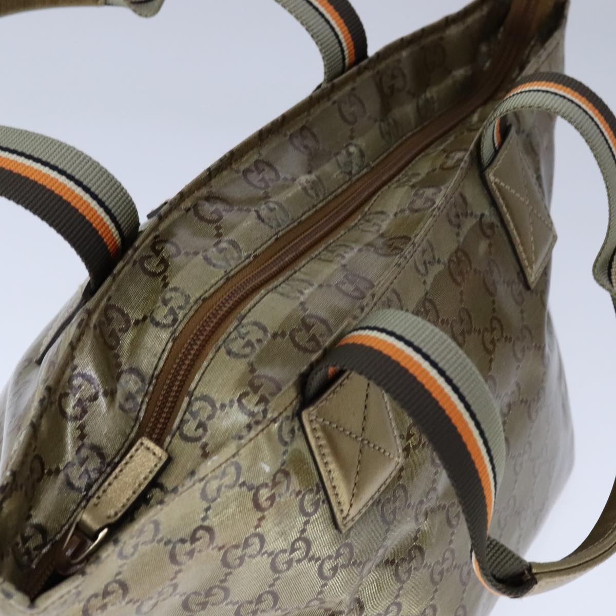 GUCCI GG Crystal Sherry Line Hand Bag Gray Gold Brown - 6