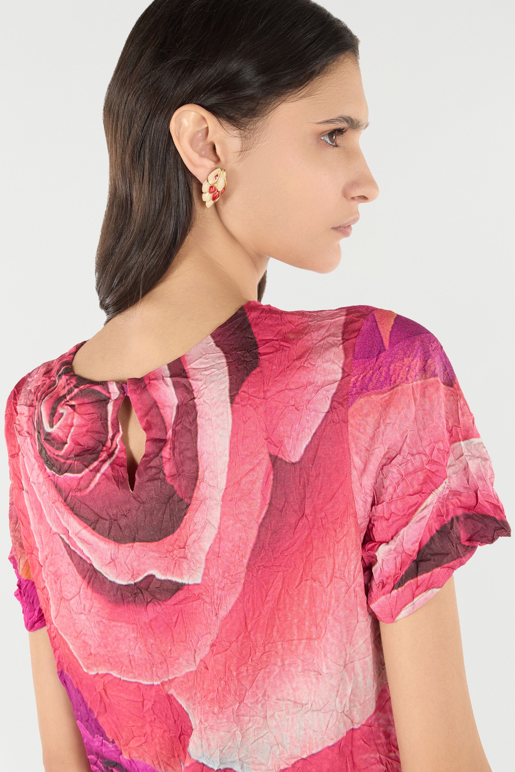 Crinkle-Effect Dress With Rose Print - 7