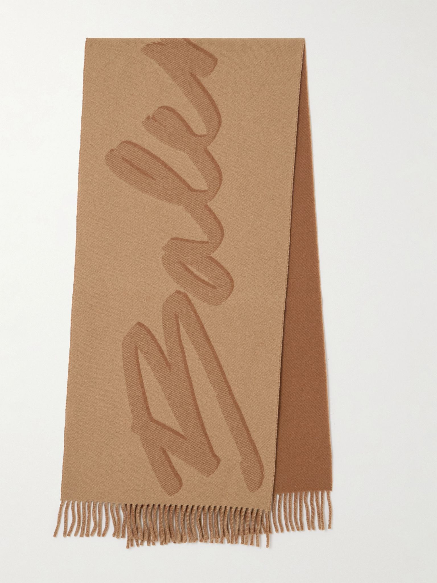 Fringed printed wool and cashmere-blend scarf Beige - 1