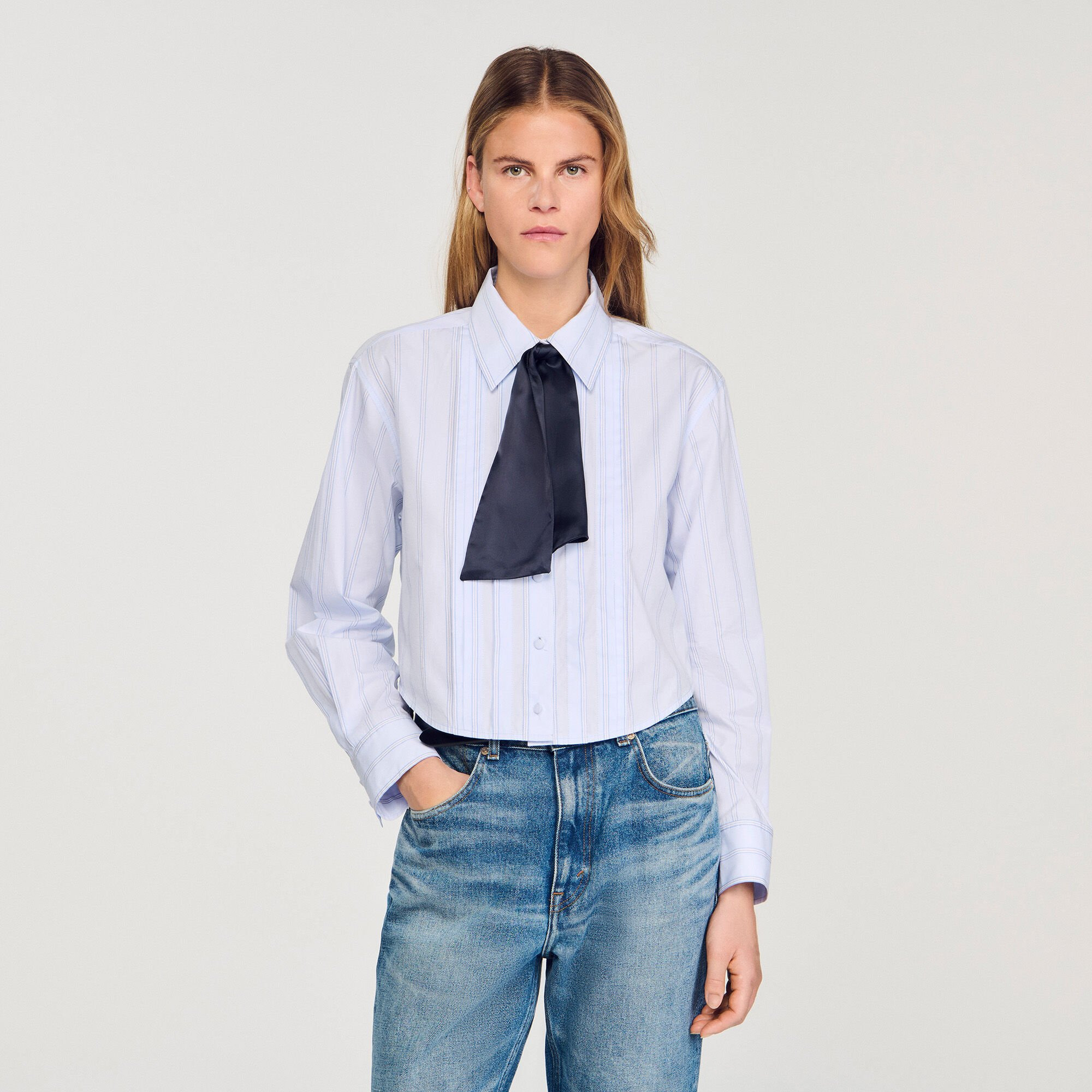 CROPPED SHIRT WITH REMOVABLE TIE - 4