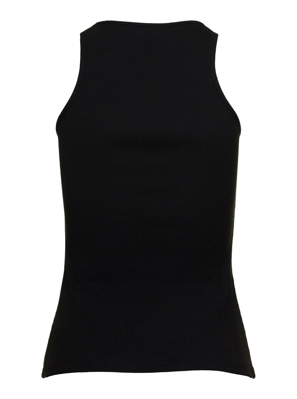 Blumarine Women Black Ribbed Tank Top With Rhinestone Logo In Cotton Woman - 2