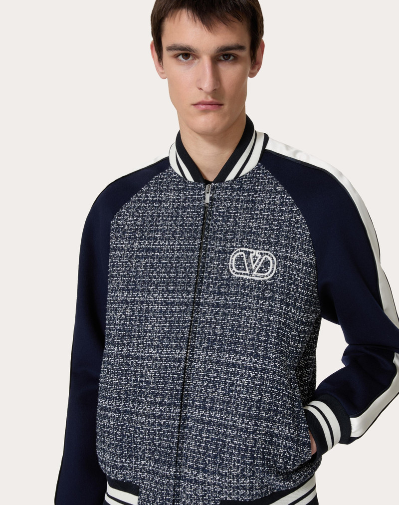 COTTON AND VISCOSE TWEED BOMBER JACKET WITH VLOGO SIGNATURE PATCH 5