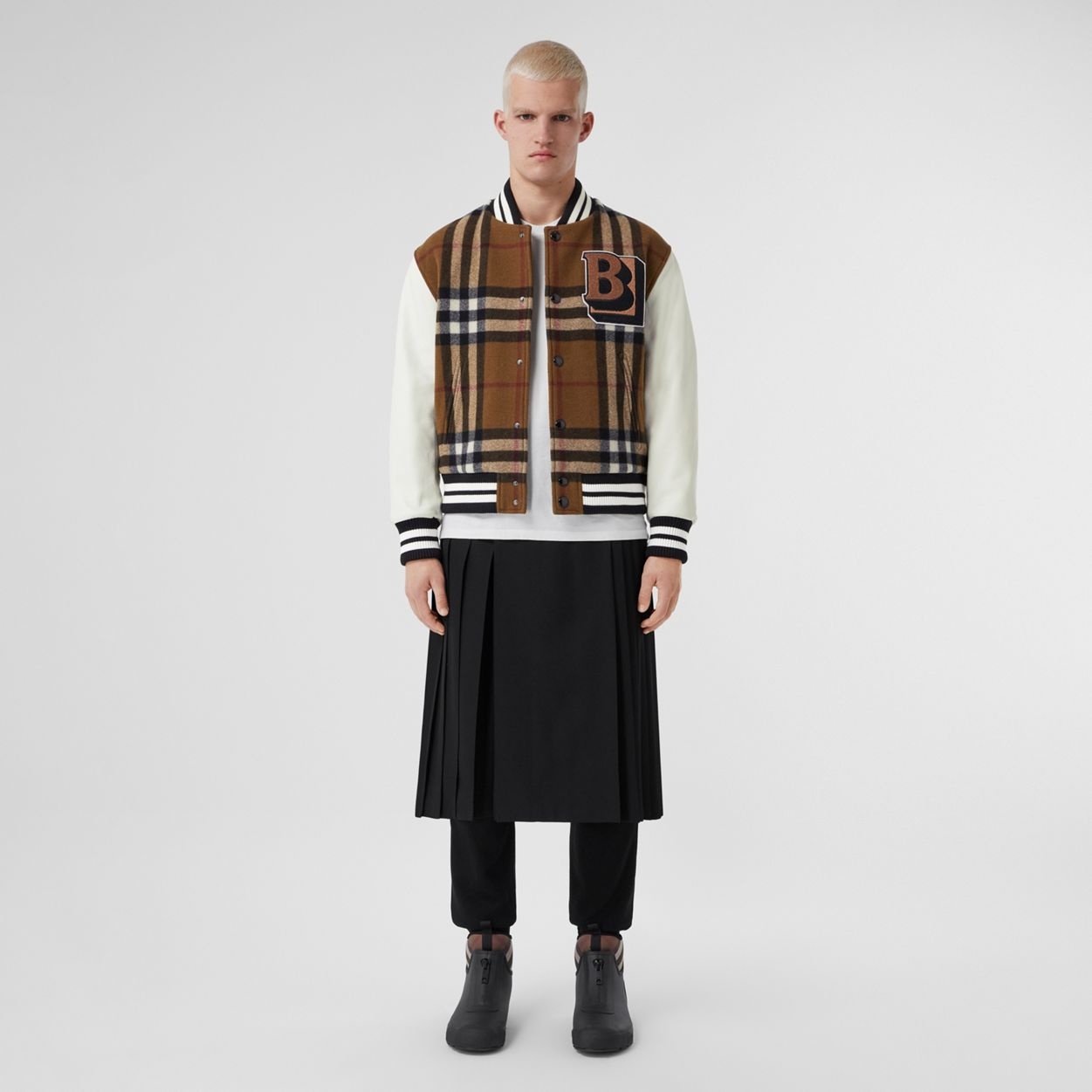 Letter Graphic Check Technical Wool Bomber Jacket - 1