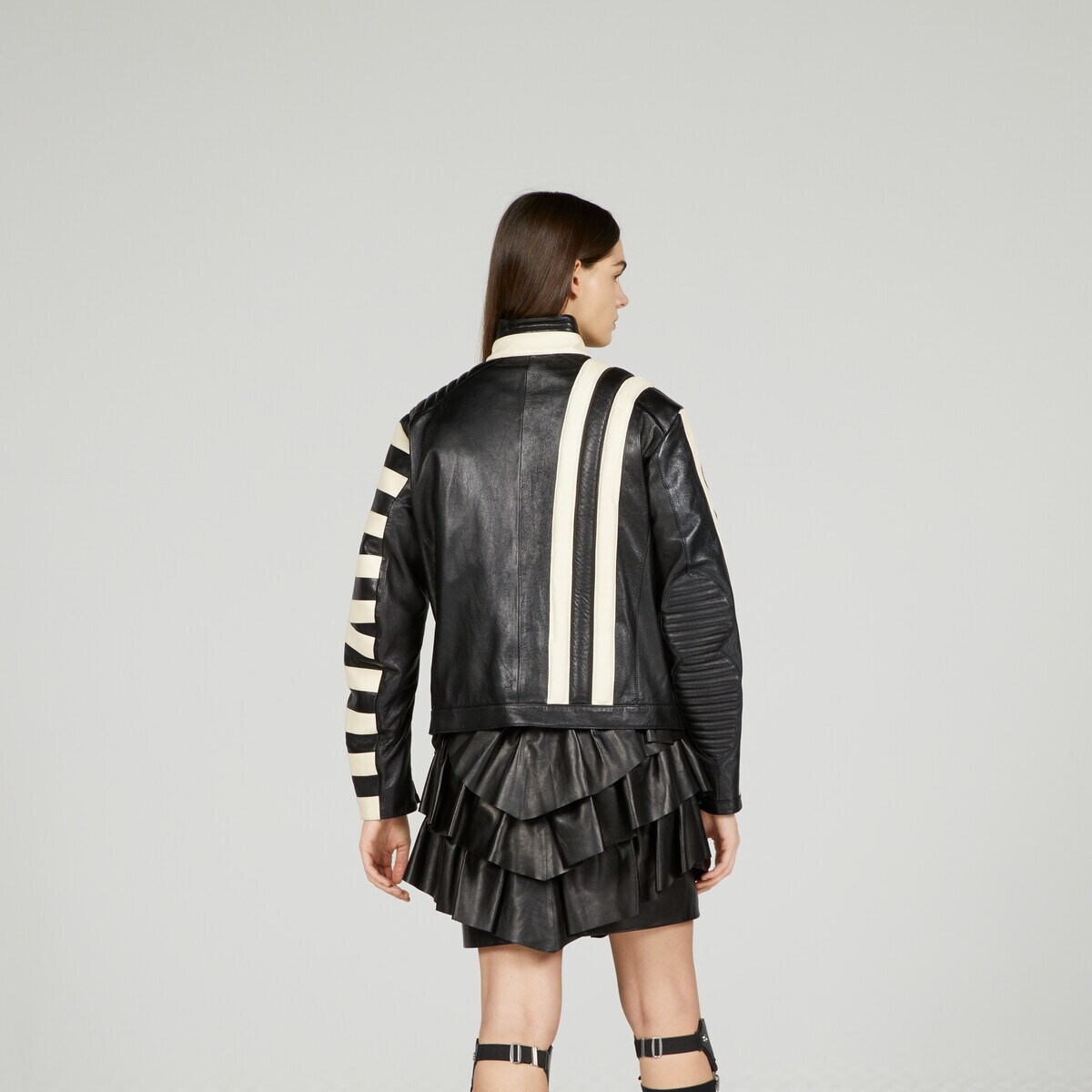 Goat leather biker jacket with Gucci script - 8