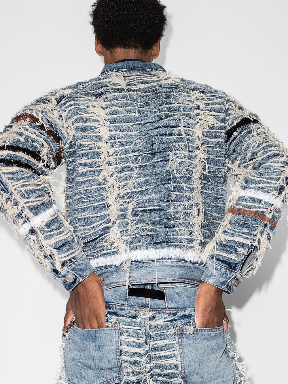 x Blackmeans shredded denim jacket - 3