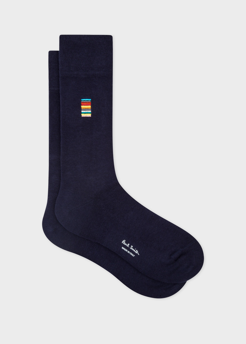 Navy Embroidered 'Signature Stripe' Socks - 1