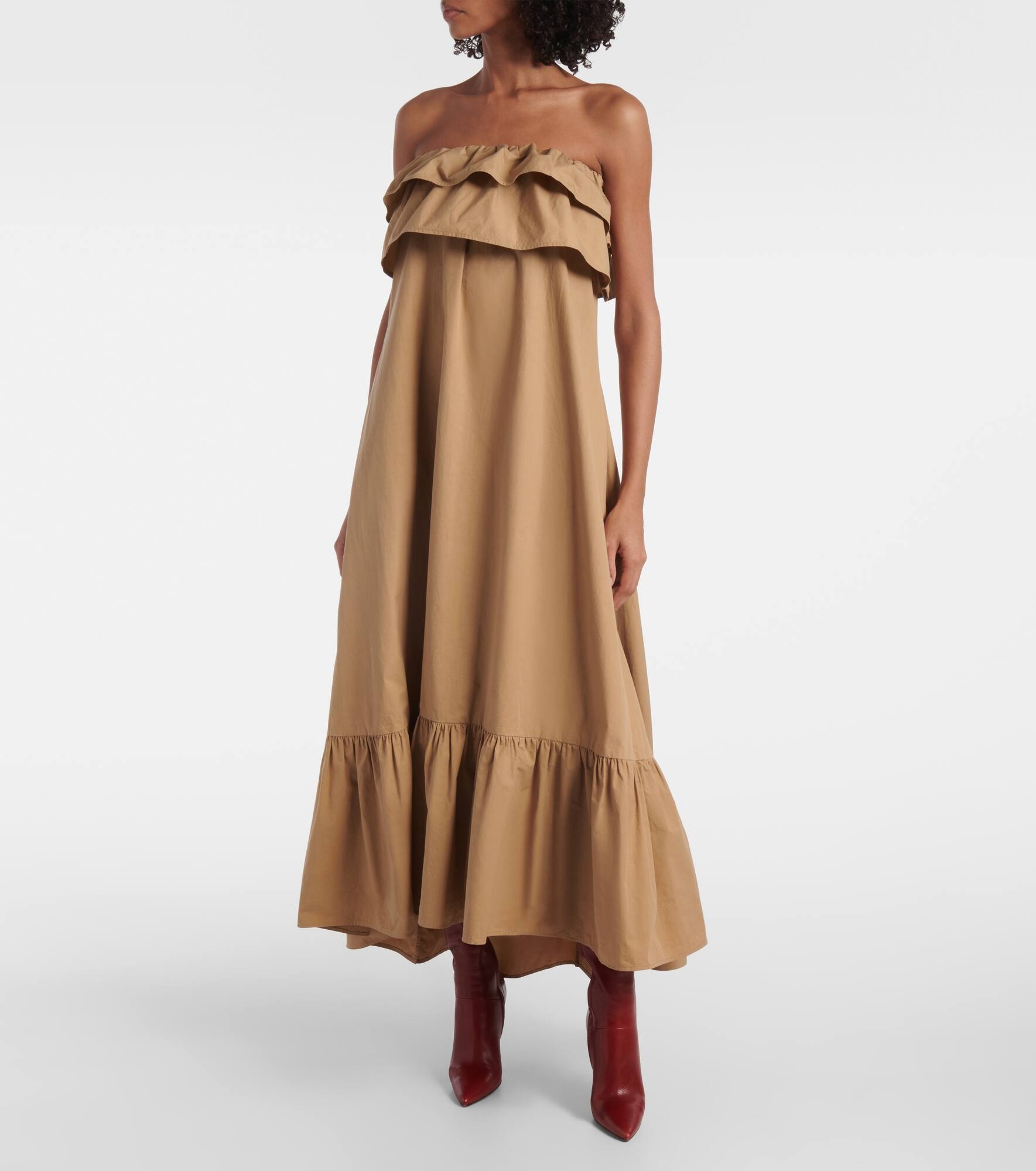 Strapless ruffled cotton maxi dress - 6