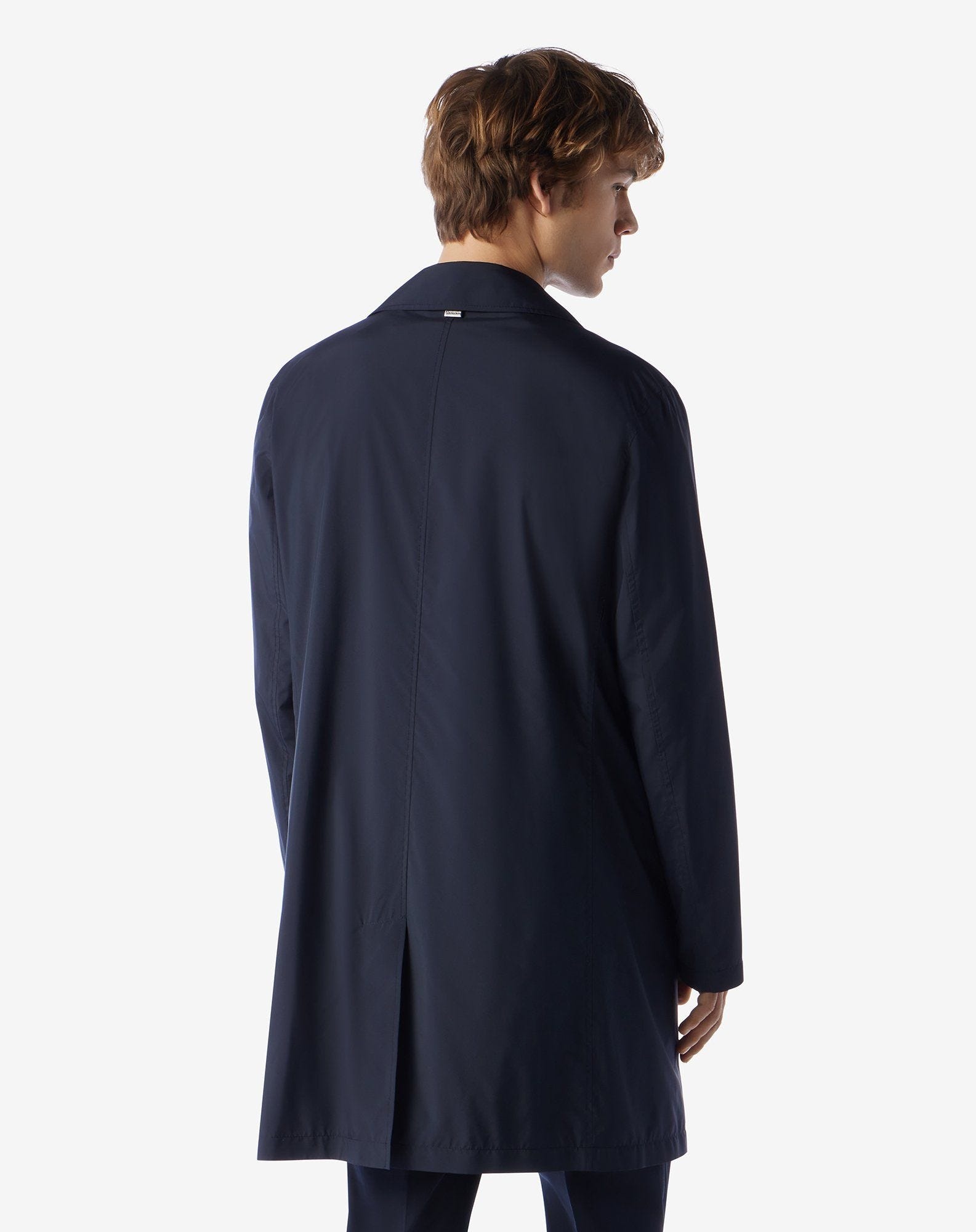 Navy blue technical poplin trench coat - 3