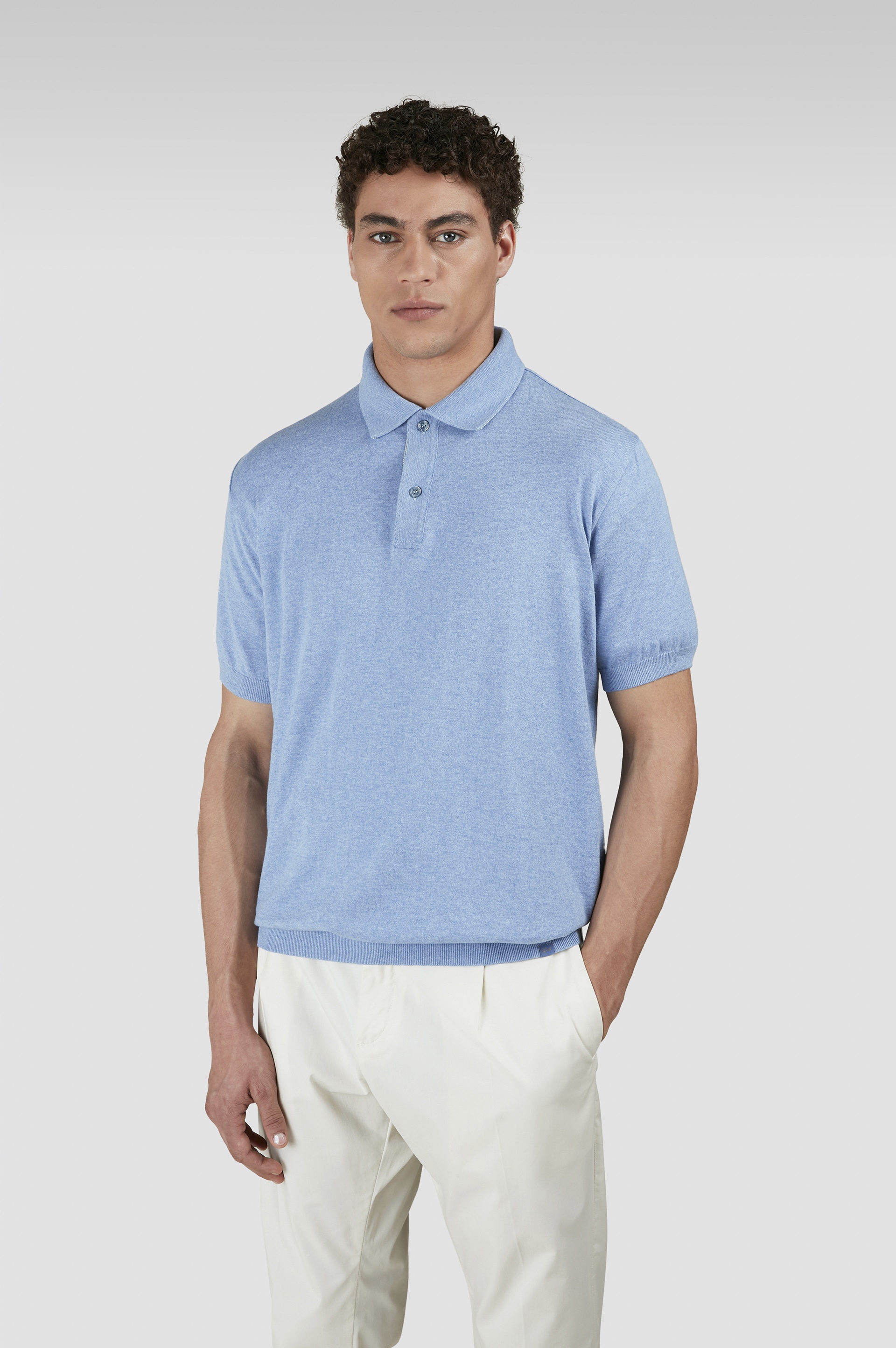 COTTON POLO SHIRT WITH LINEN DETAILS - 6