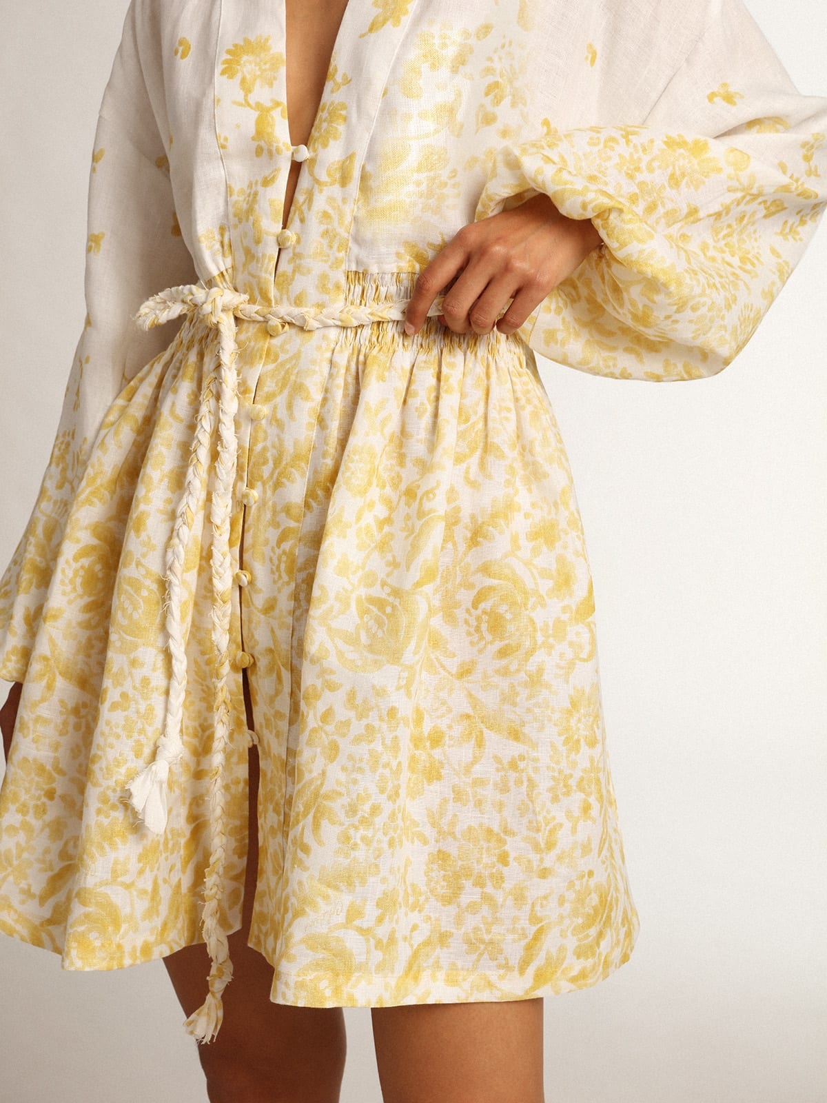 Resort Collection Mini Dress in linen with lemon yellow print - 5