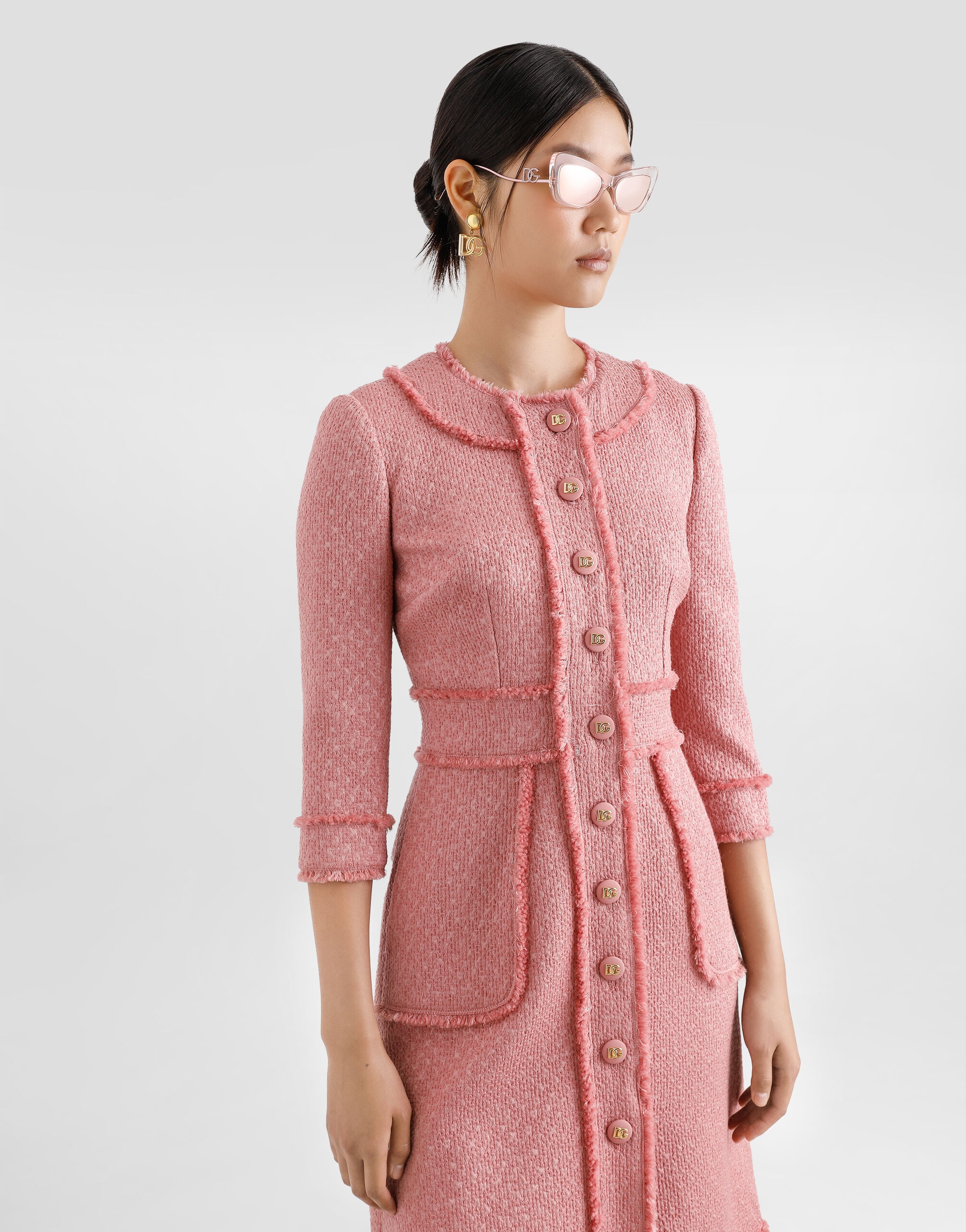 Raschel tweed A-line shirt dress - 4
