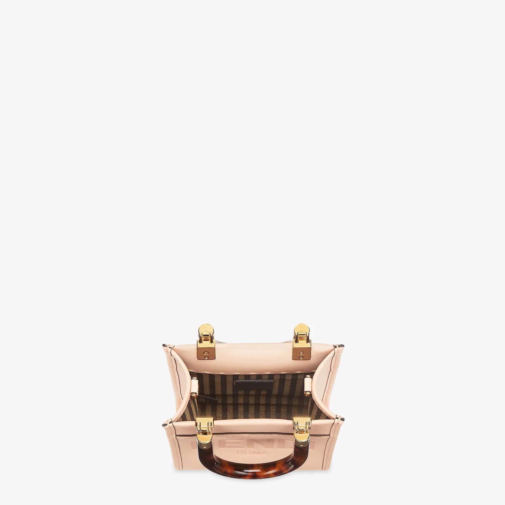 Mini Sunshine Shopper bag in pale pink leather with hot-stamped FENDI ROMA print and tortoiseshell-e - 4