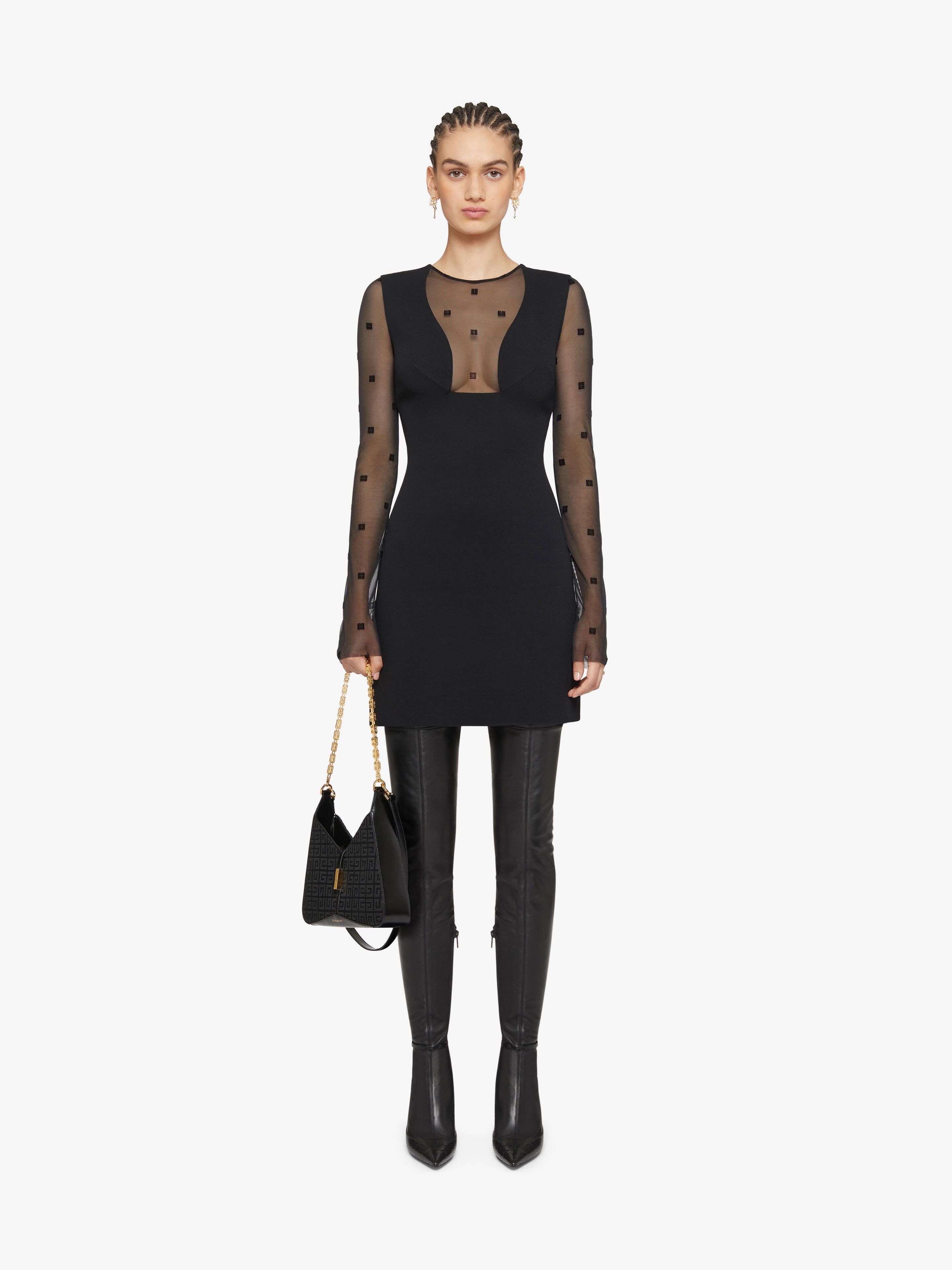 DRESS IN SABLE STRETCH AND 4G TULLE - 2