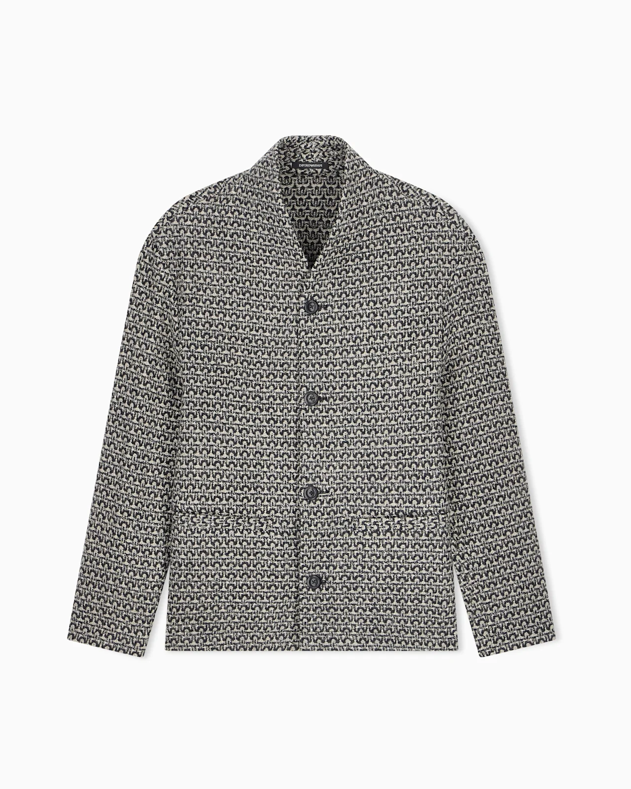 UNLINED VIRGIN WOOL BLAZER IN KNIT-LOOK GEOMETRIC TWEED - 1