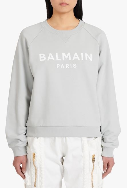 Light gray eco-designed cotton sweatshirt with white Balmain logo print - 5