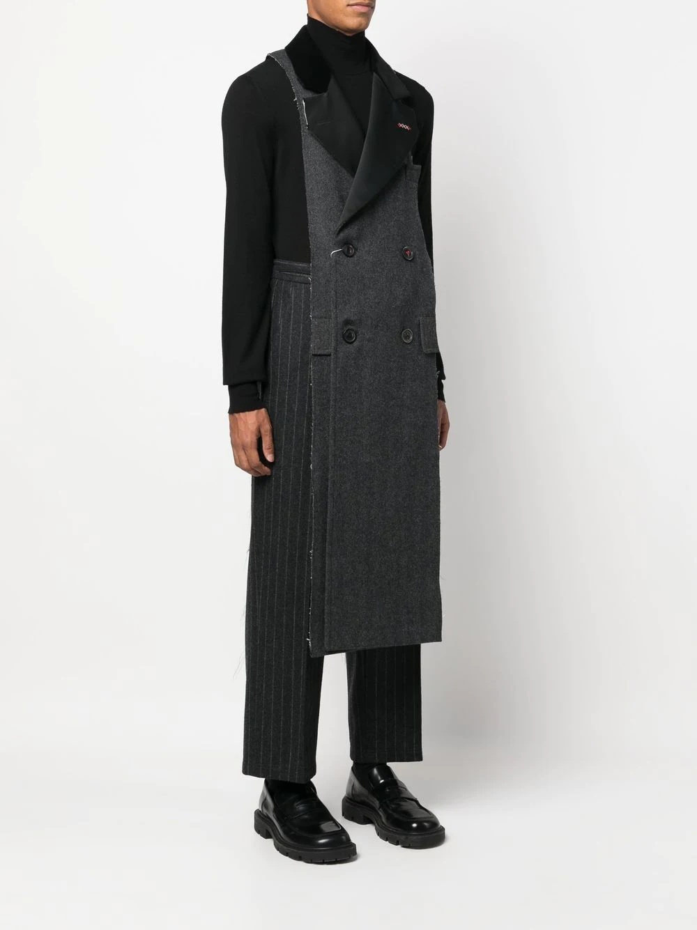 panelled double-breasted sleeveless coat - 3