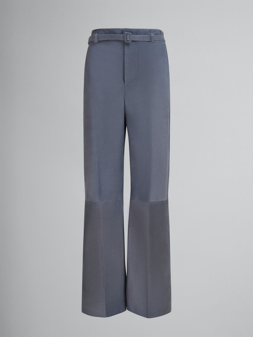 GREY SUEDE TROUSERS WITH BELT - 1