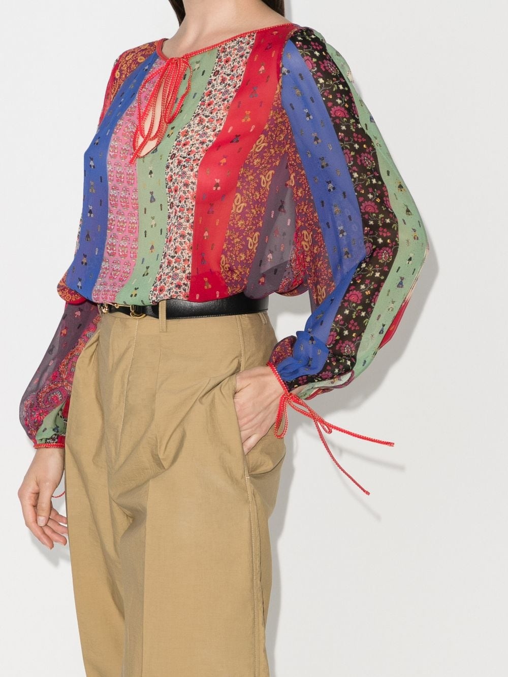 colour-blocked paisley and floral-print blouse - 2