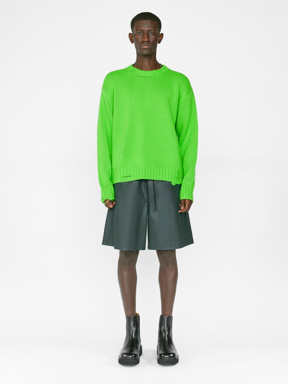 Destroyed Cashmere Sweater in Neon Green - 2