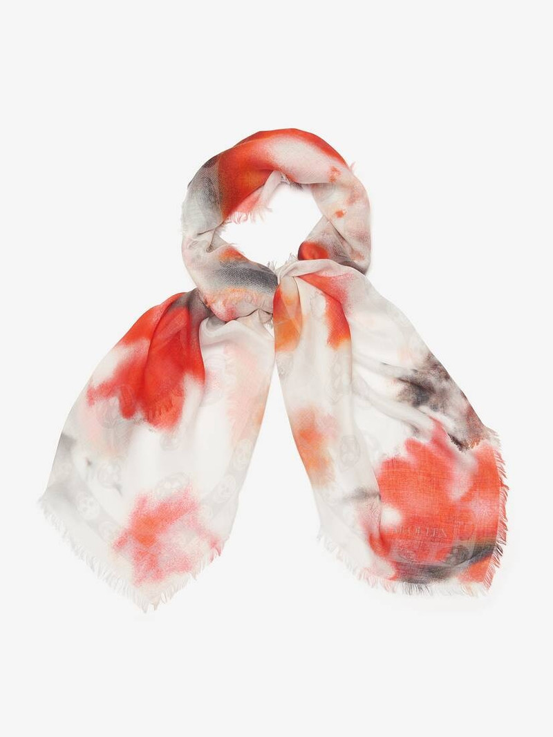 Alexander McQueen Men's Obscured Flower Classic Skull Foulard in White/red outlook