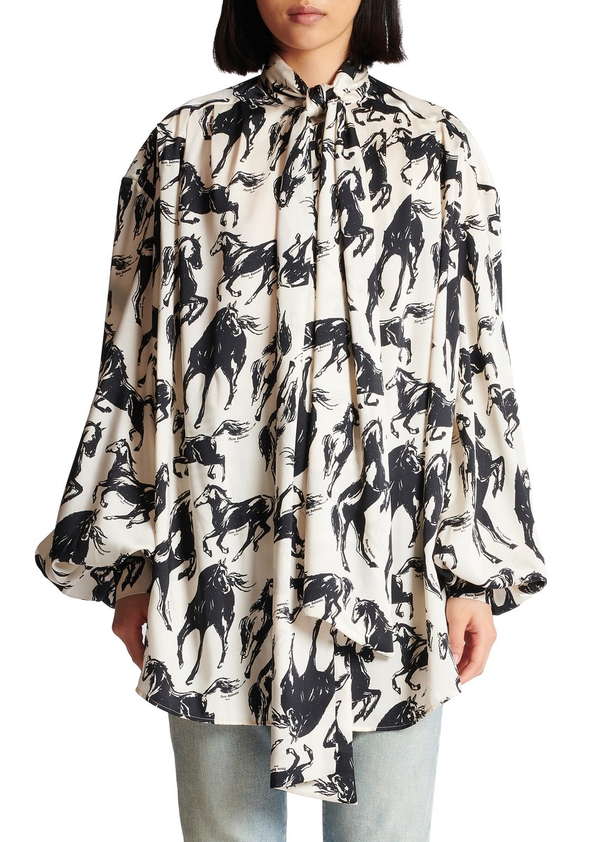 Printed Silk Shirt with Tie-Neck - 2