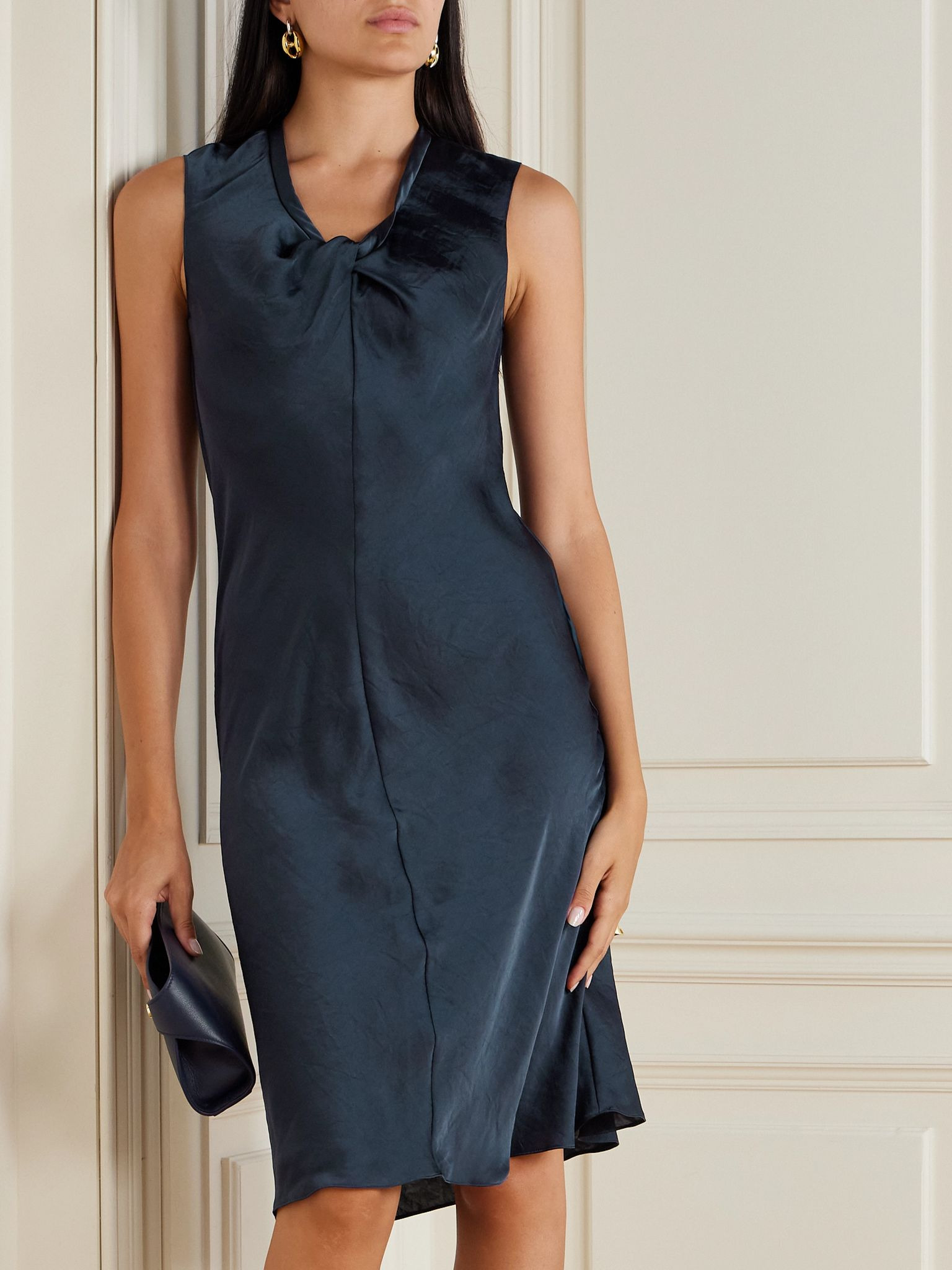 Twist Scoop recycled-satin dress Navy - 3