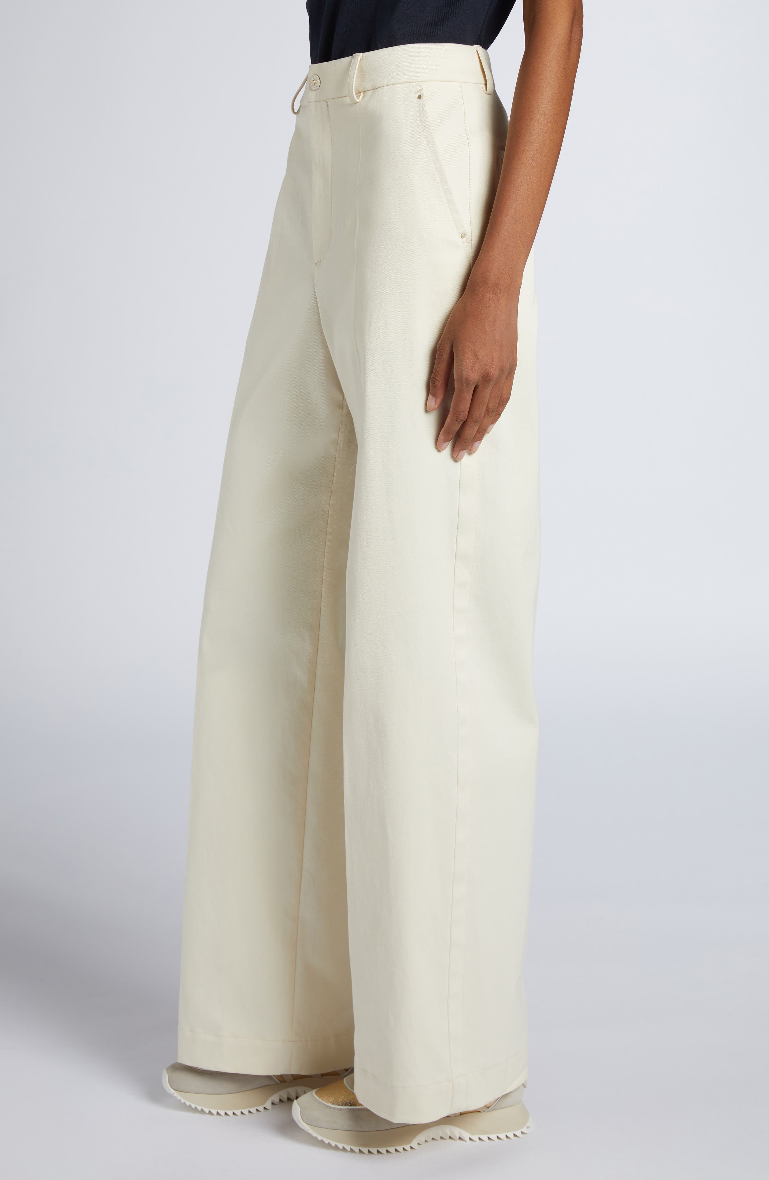 Moncler Cotton Stretch Twill Straight Leg Pants in Ivory at Nordstrom - 4