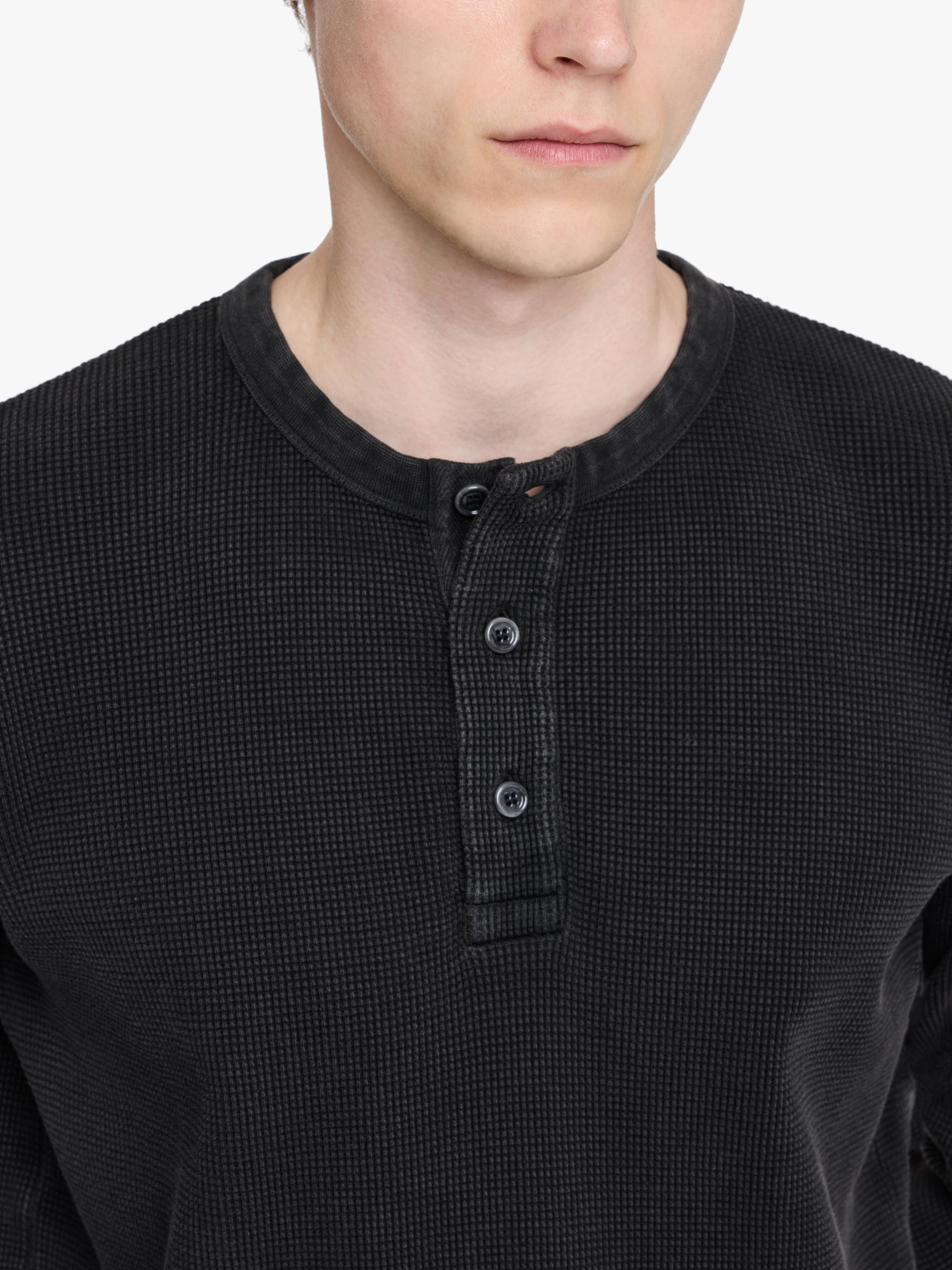 LONG SLEEVE WAFFLE HENLEY TOP - 5