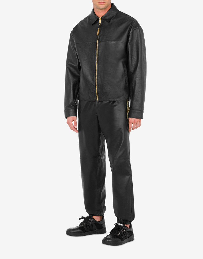 Moschino MINI LETTERING PULLER ZIP NAPPA LEATHER JACKET outlook
