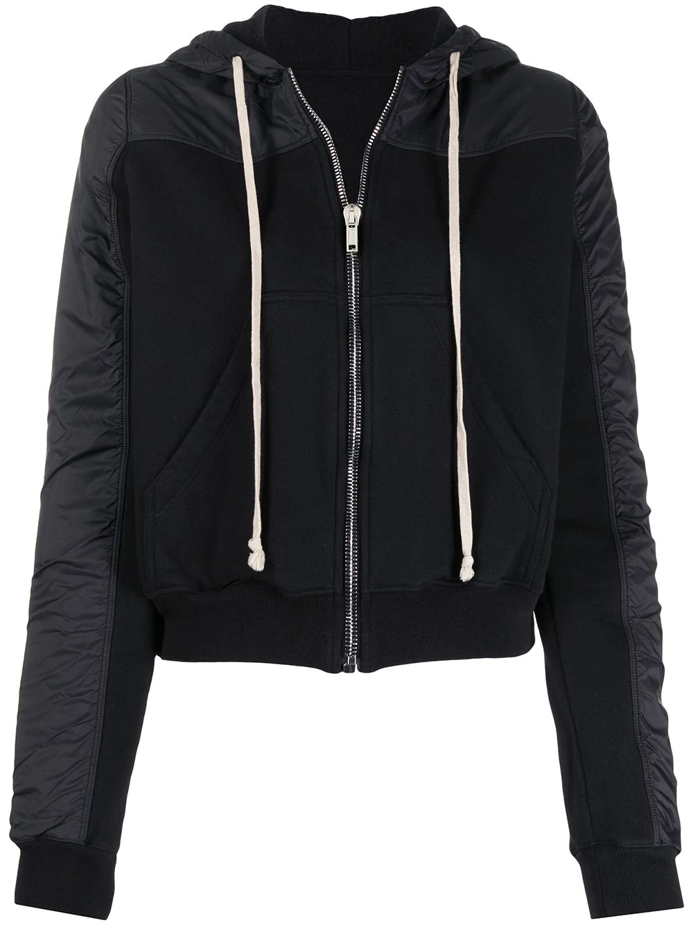 drawstring zip hoodie with contrasting textures - 1