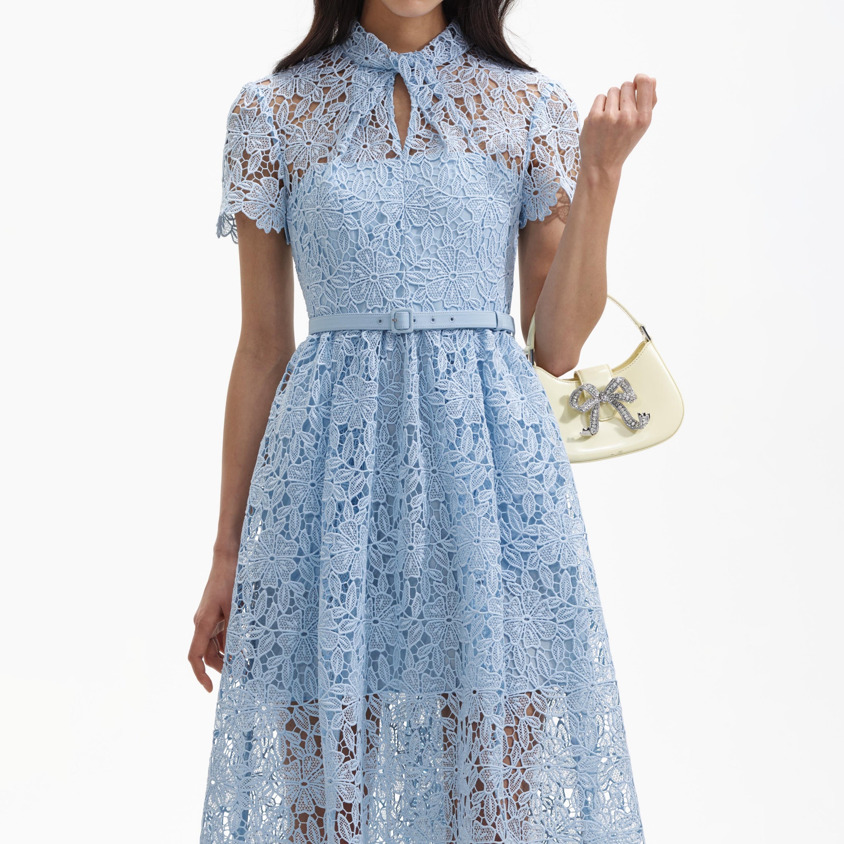 Blue Guipure Lace A Line Midi Dress - 4