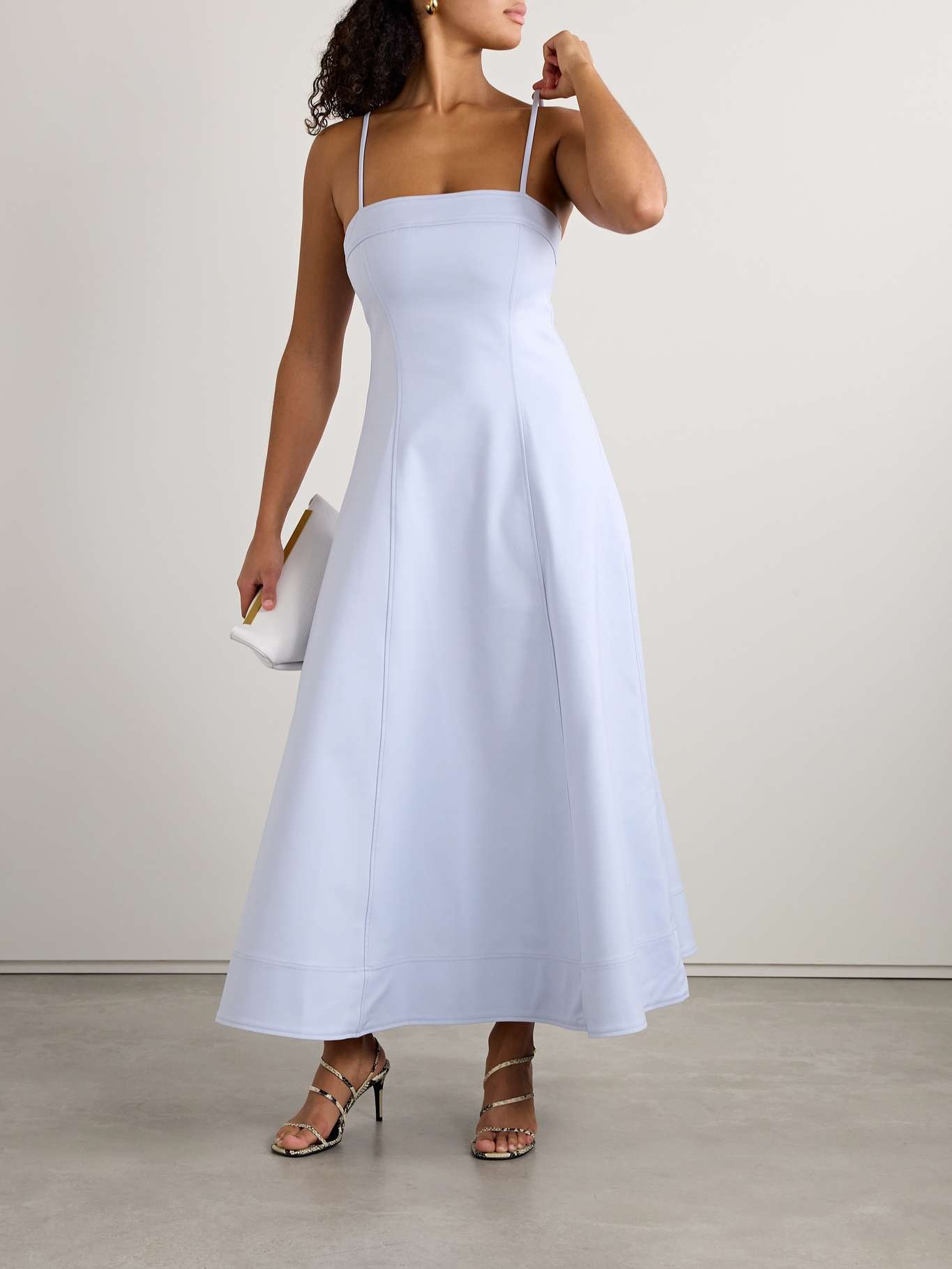 Marisol paneled cotton-blend maxi dress Sky blue - 2