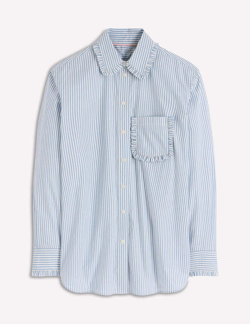 Sadie Relaxed Cotton Shirt-Faded Denim and Ivory Stripe 1