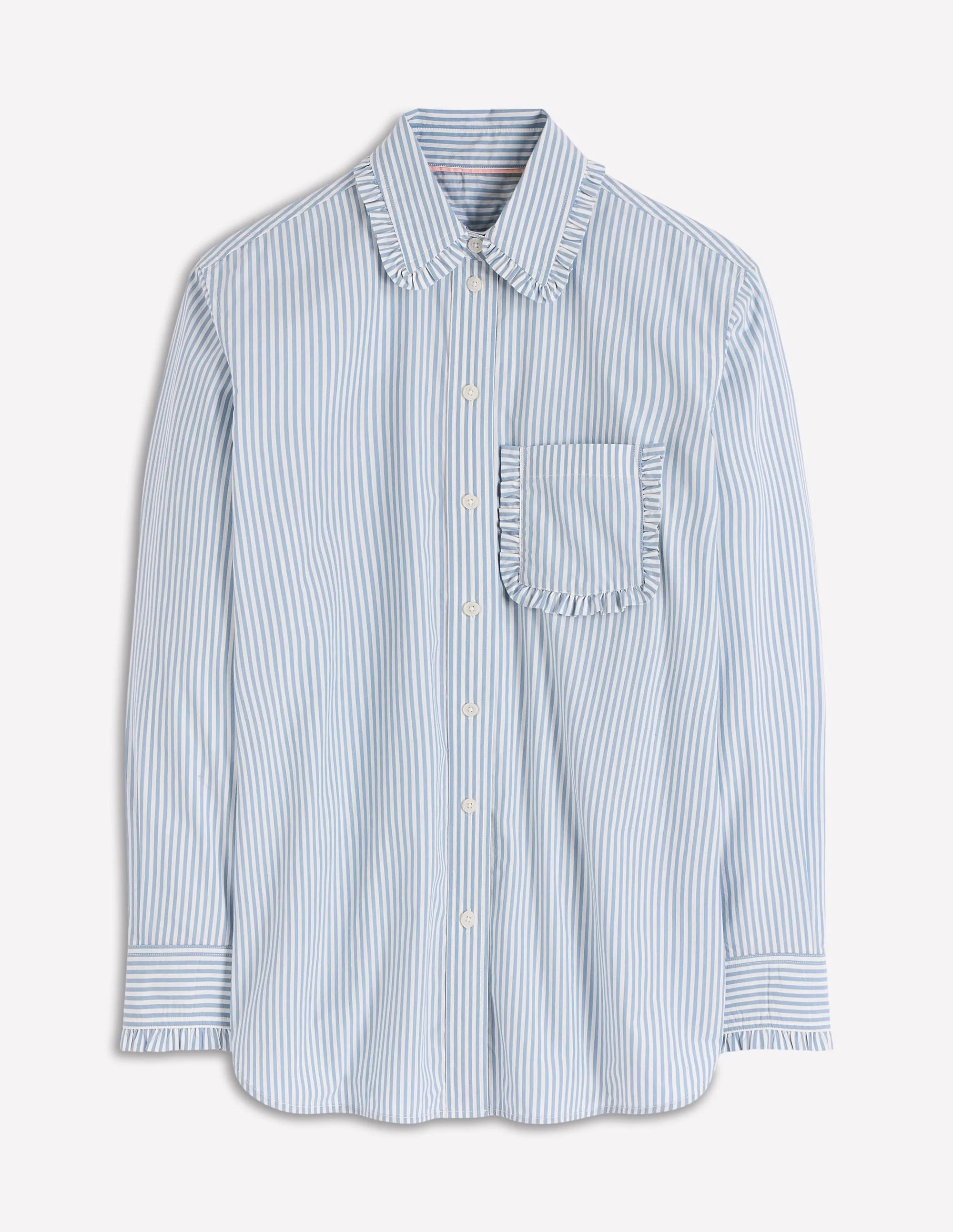 Sadie Relaxed Cotton Shirt-Faded Denim and Ivory Stripe - 1