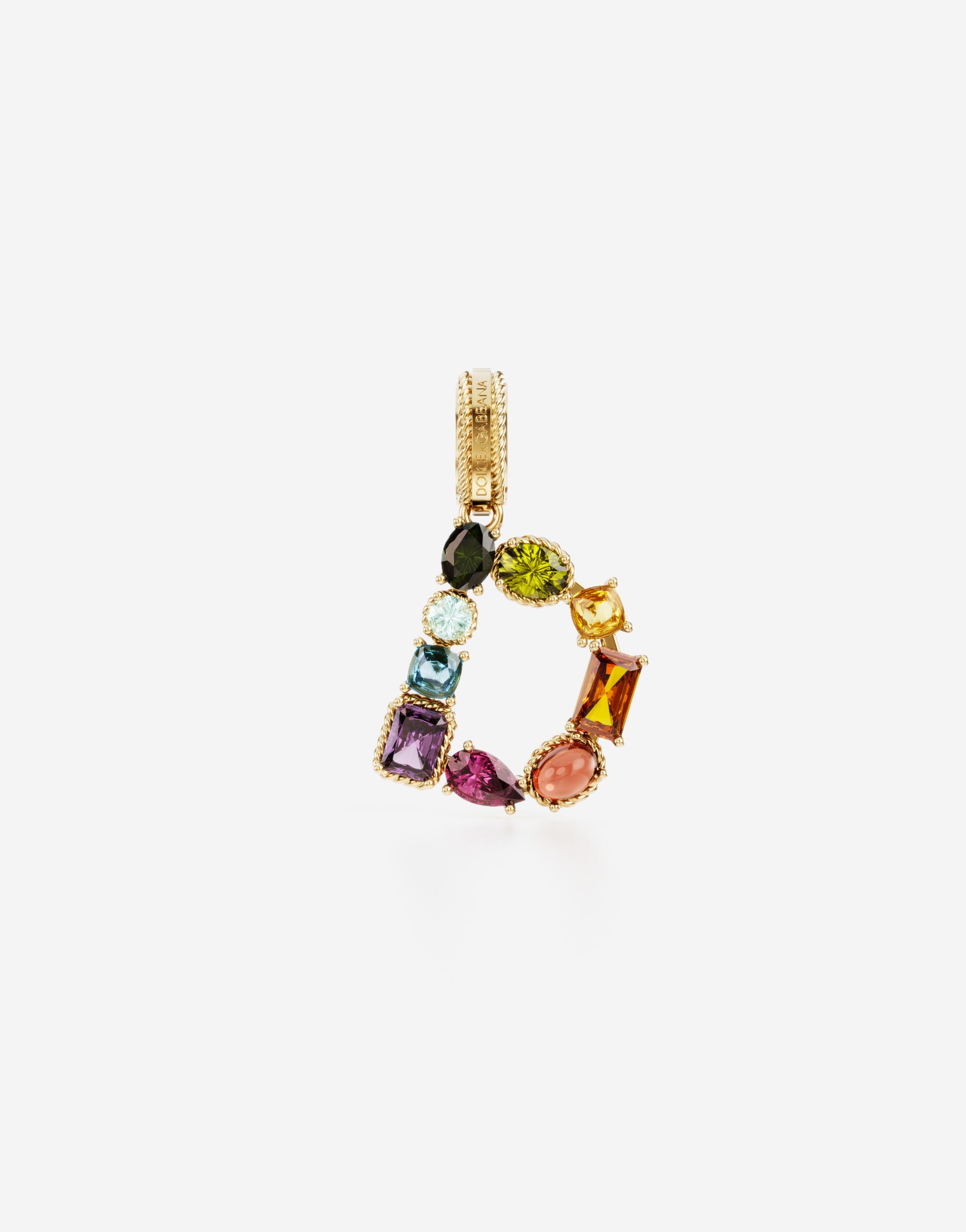 Rainbow alphabet D 18 kt yellow gold charm with multicolor fine gems - 1