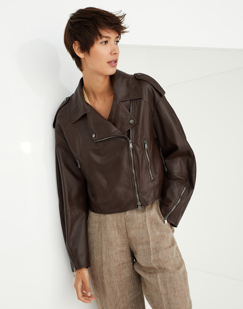 Nappa leather biker jacket con shiny details 1