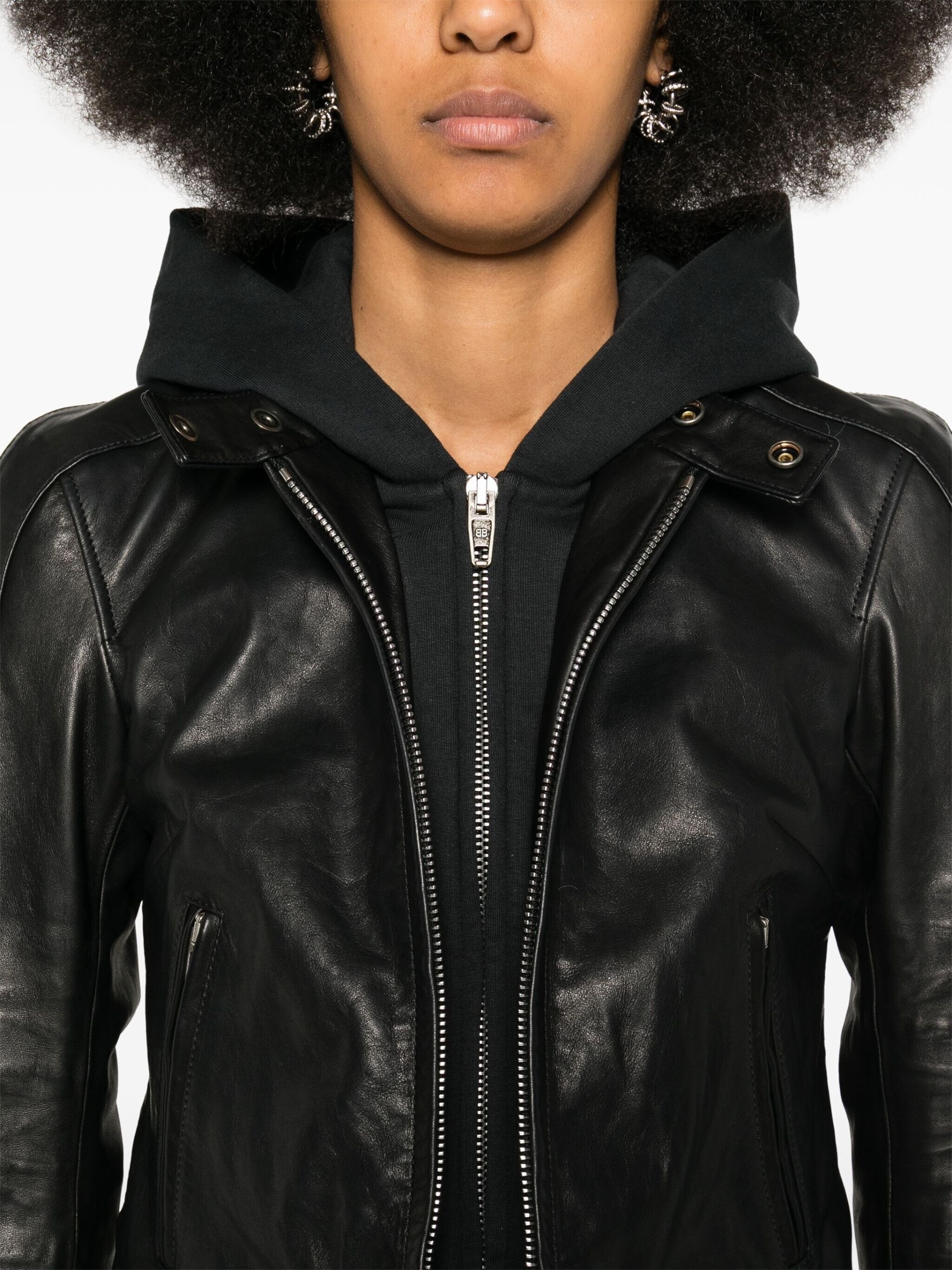 Black Layered Leather Jacket - 5