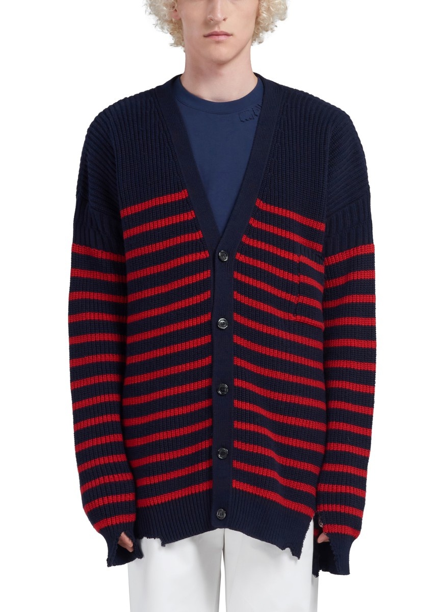 Marni Wool And Cotton Striped Fisherman Cardigan