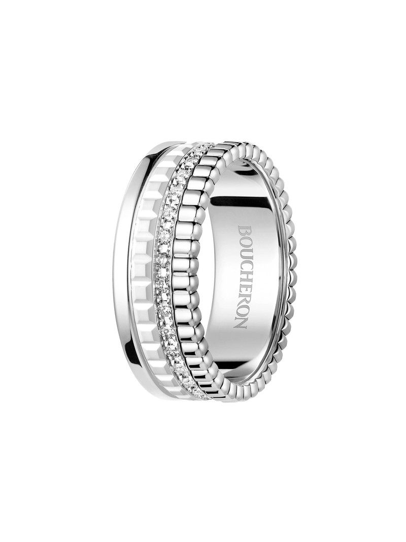 Women's Quatre White Edition 18K White Gold, HyCeram & 0.26 TCW Diamond Ring - White Gold 1