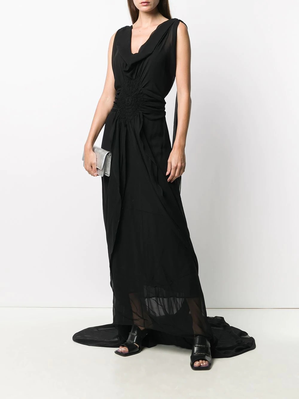 sheer draped evening gown - 2