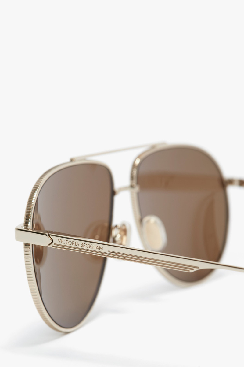 V Metal Pilot Sunglasses In Gold-Khaki 5