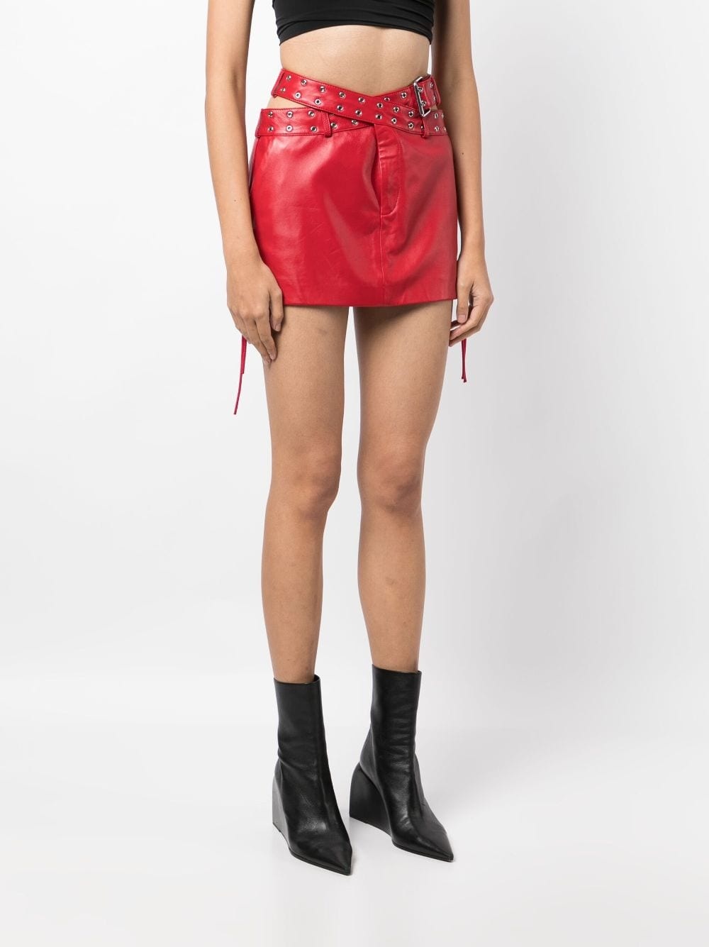 belted criss-cross leather mini-skirt - 3